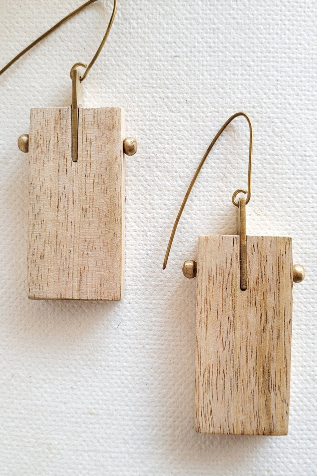Wood Cut Brass Hook Earrings