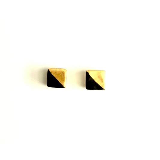 Black and Gold Square Post Earrings