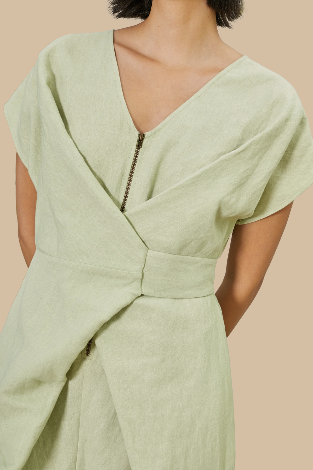 Venus Wrap Jumpsuit in Mint Cotton Linen
