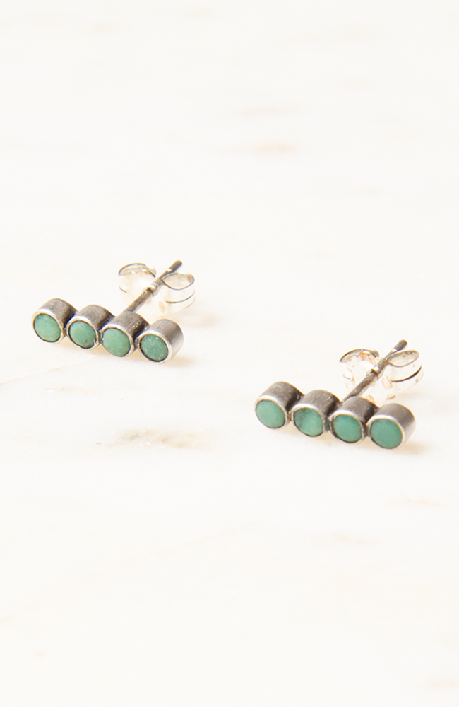 Faceted Stone Bar Stud Earrings - Turquoise