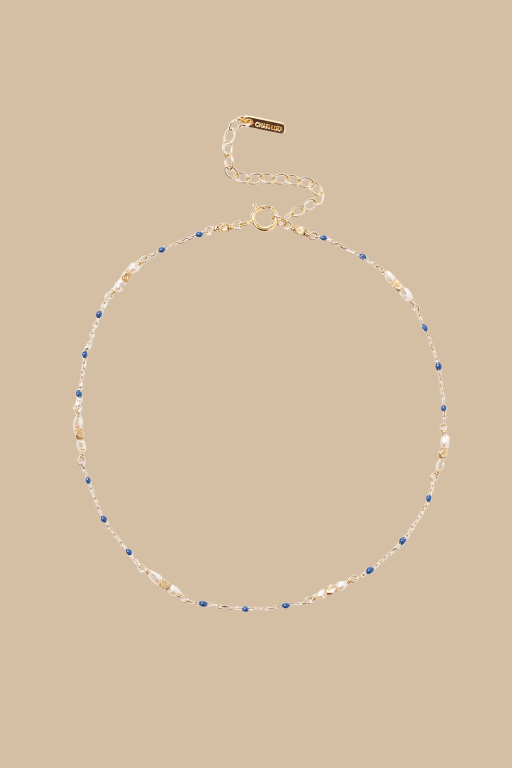 Pearl and Blue Enamel Bead Anklet