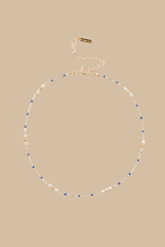 Pearl and Blue Enamel Bead Anklet