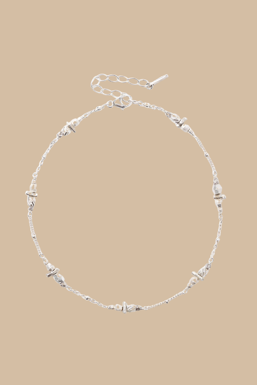 Silver Stamped Bead Anklet