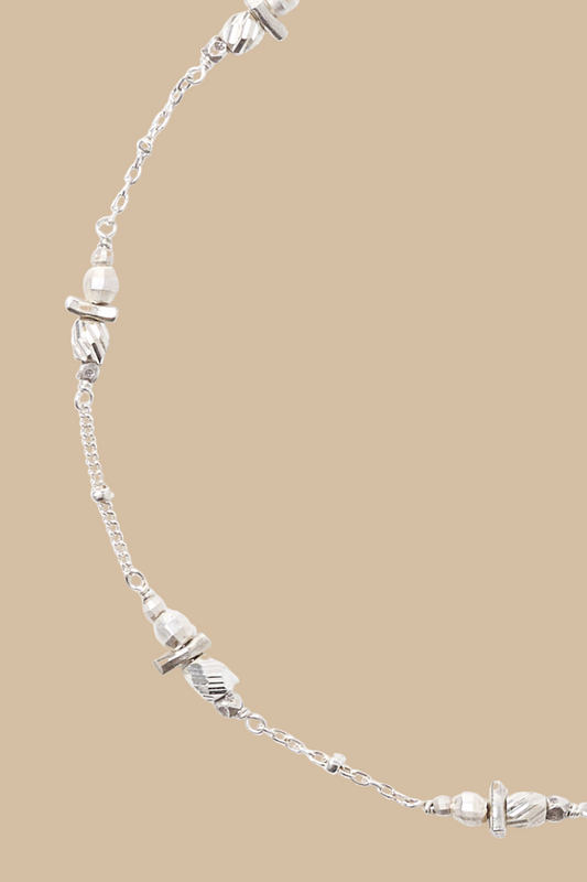 Silver Stamped Bead Anklet