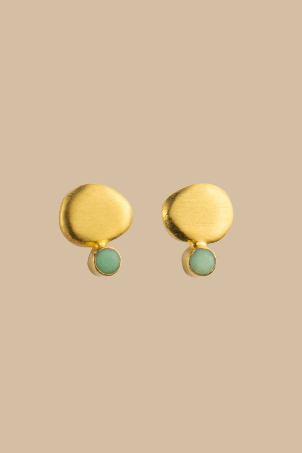 Gold Pebble Disc Stud With Chrysoprase
