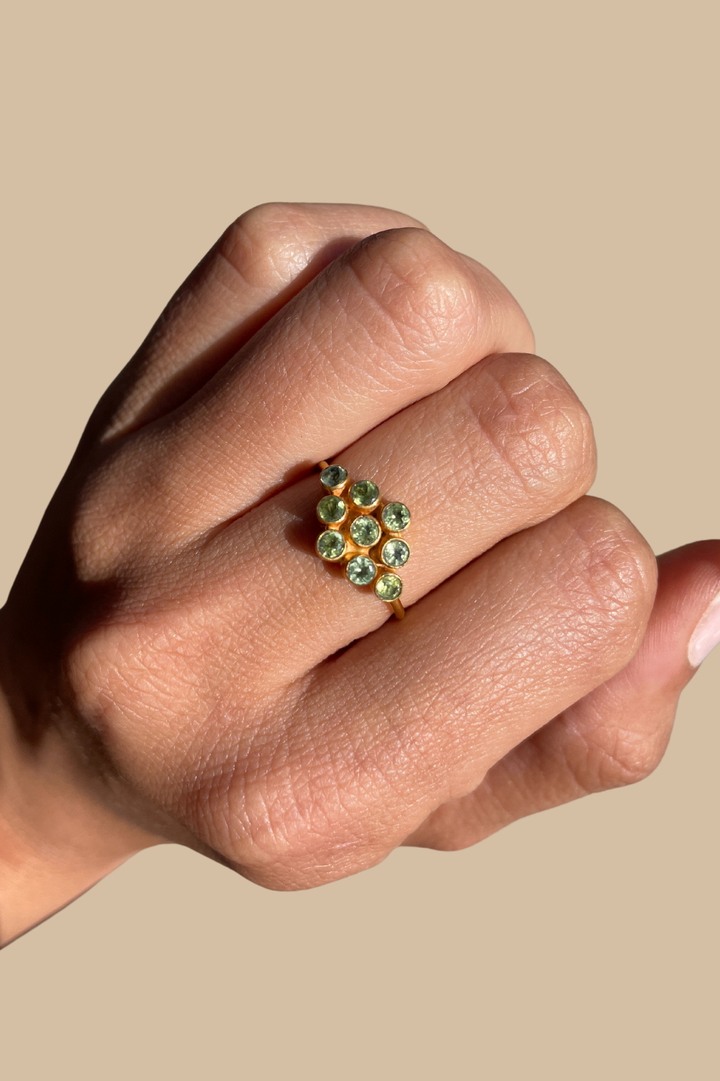 Nine Faceted Stone Ring Peridot