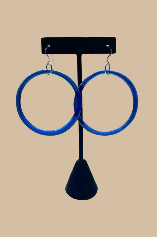 Large Glass Circle Earrings in Cobalt