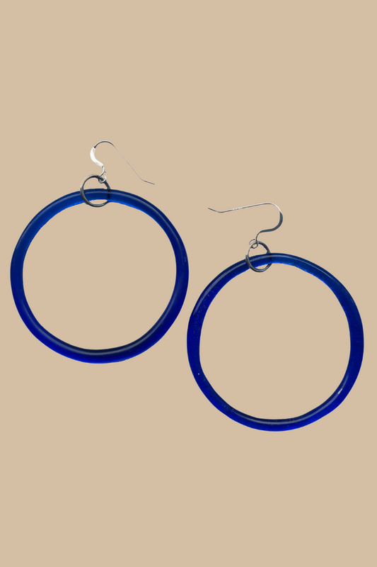 Large Glass Circle Earrings in Cobalt
