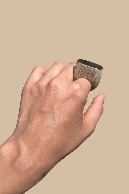 Chunky Wood and Brass Signet Ring