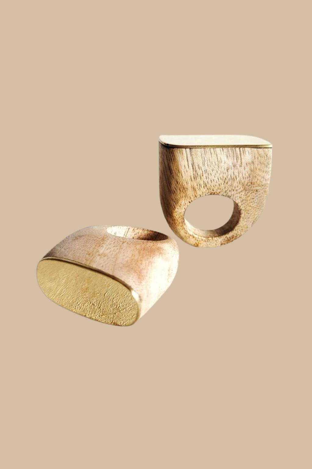 Chunky Wood and Brass Signet Ring