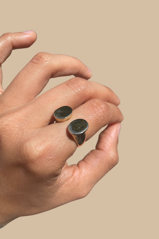 Double Signet Adjustable Ring