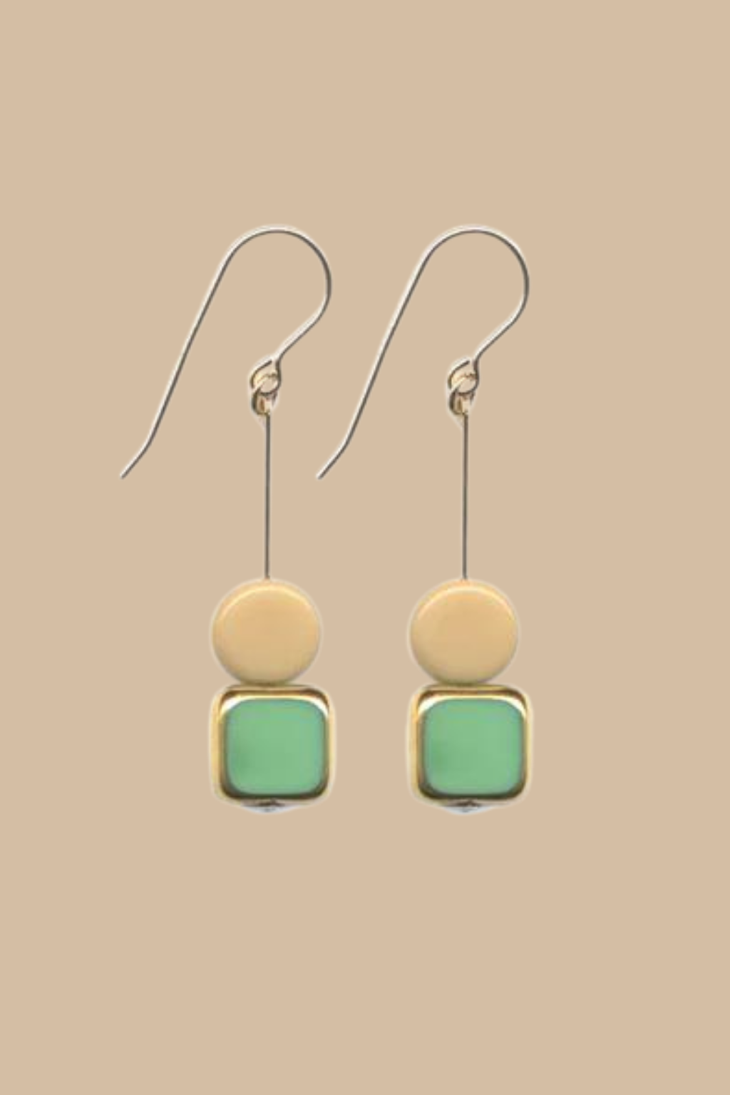 Green Square and Cream Circle Earrings