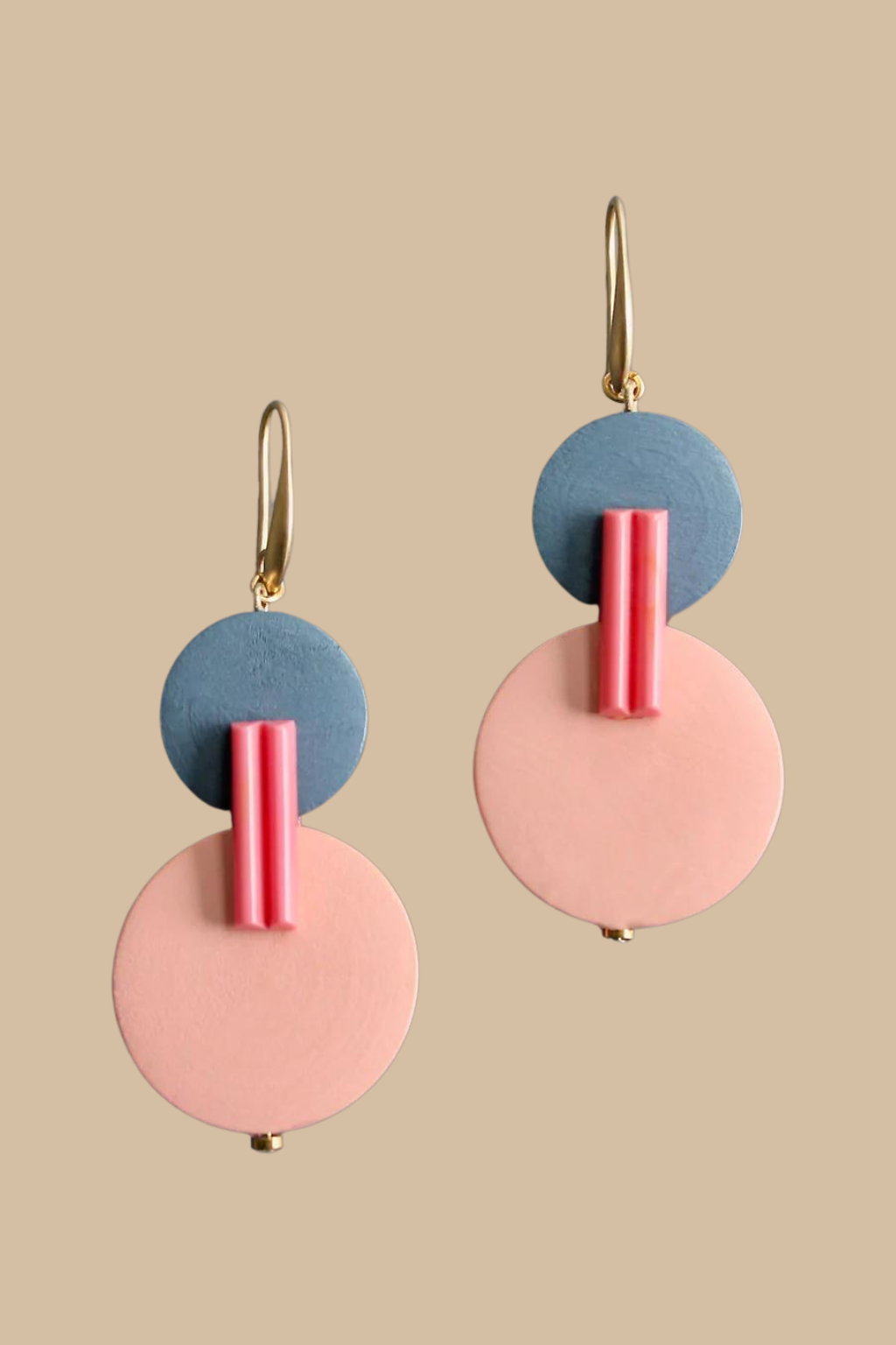 Pink Painted Wood Hook Earrings
