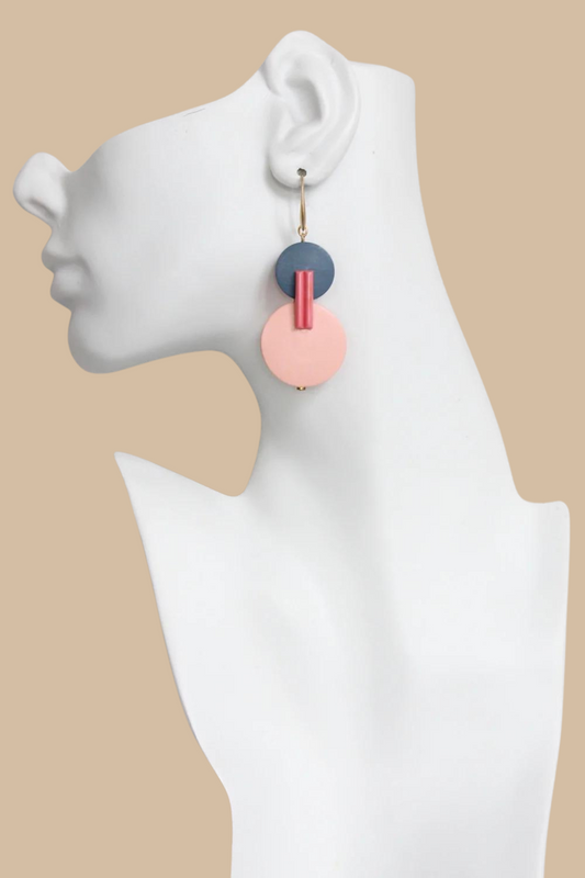 Pink Painted Wood Hook Earrings