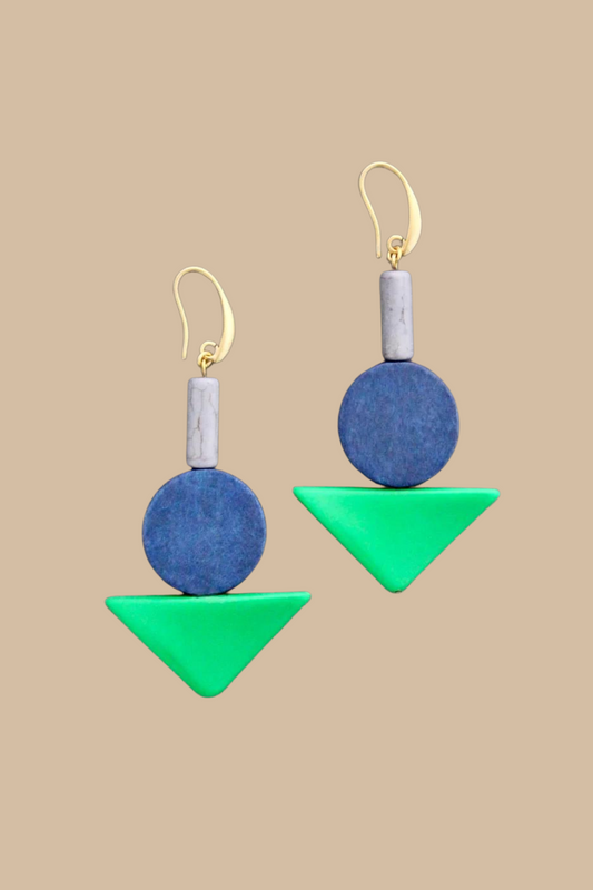 Green and Blue Shapes Hook Earrings