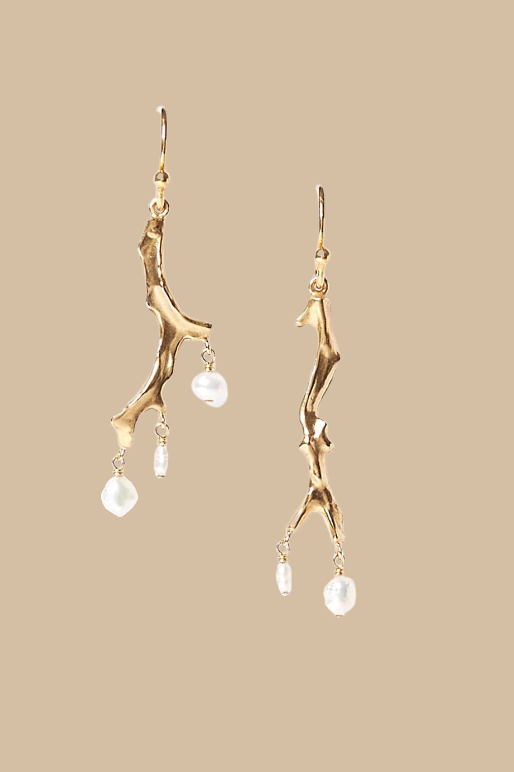Pearl Gold Coral Branch Earrings