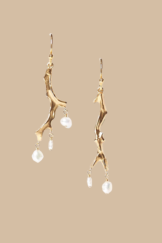 Pearl Gold Coral Branch Earrings