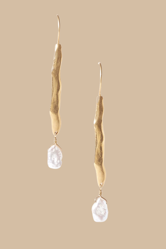 Gold Wave Pearl Drop Earrings
