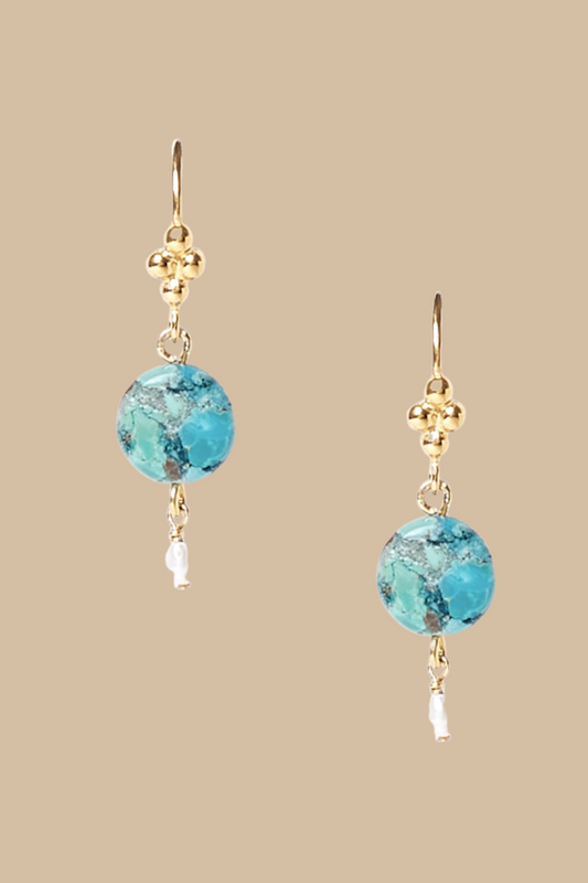 Turquoise and Pearl Drop Earrings