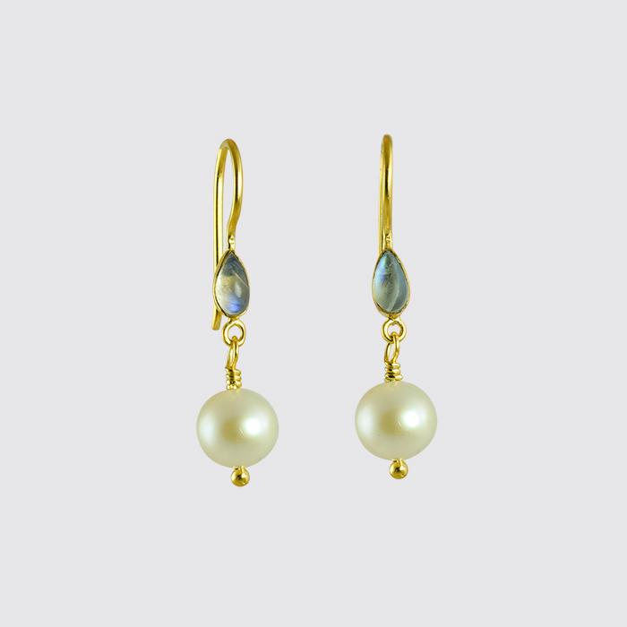 Small Pearl And Marquis Drops - Rainbow Moonstone
