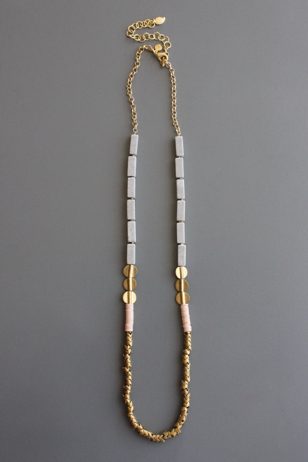 Marble, Thai Brass and Pink Vulcanite Necklace