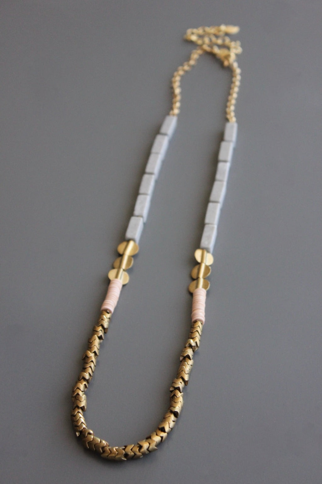 Marble, Thai Brass and Pink Vulcanite Necklace