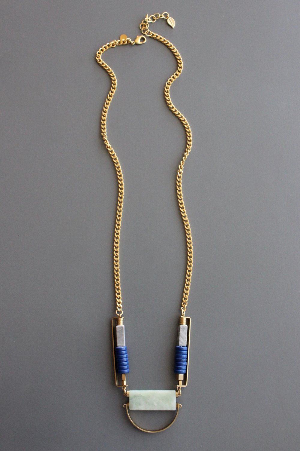 30” Stone and Brass Stack Necklace