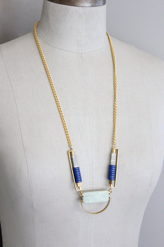 30” Stone and Brass Stack Necklace