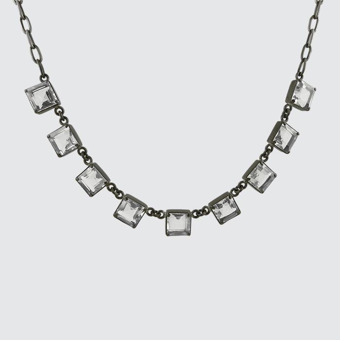 Faceted Square Stone Necklace in Clear Quartz