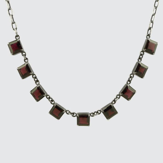 Faceted Square Stone Necklace in Garnet