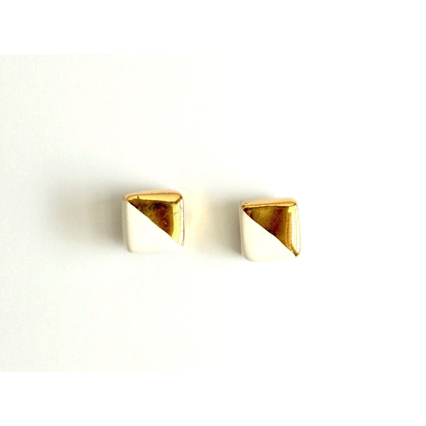 White and Gold Square Post Earrings