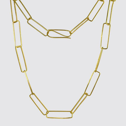Long Rectangle Link Paper Clip Chain - Gold