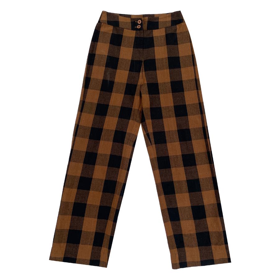 Silk Fly Front Pant in Copper Plaid